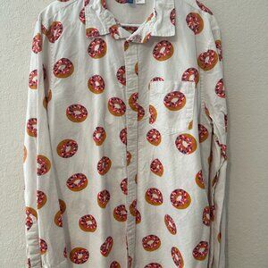 H&M Divided Donut Print Long Sleeve Button Down Shirt - L